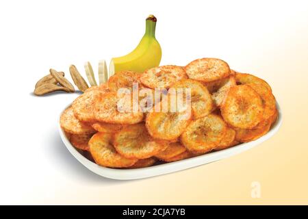 Fried chips wafers, Healthy Kela or Banana chip or wafer, dried Dehydrated, Kerala cuisine fried 