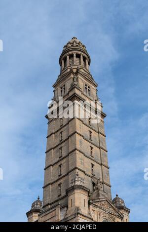 Victoria Tower in Greenock in Inverclyde in Scotland. The tower is part of the Inverclyde Municipal Buildings and was built in the 19th century. It st Stock Photo