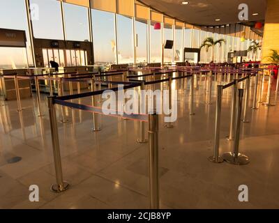 Paris, France - September Circa, 2020. Empty departure hall of Paris airport during Covid-19 situation, this airport is the most traffic airport in Fr Stock Photo