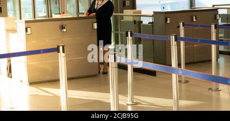 Paris, France - September Circa, 2020. Empty departure hall of Paris airport during Covid-19 situation, this airport is the most traffic airport in Fr Stock Photo