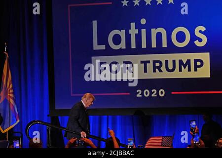 Phoenix, Arizona, USA. 15th Sep, 2020. President Donald Trump holds a roundtable discussion with Latinos For Trump at the Arizona Grand Resort in Phoenix. The gathering was more of a campaign rally with very few people wearing masks or social distancing which is contrary to the Arizona's Covid rules against gathering indoors. Credit: Christopher Brown/ZUMA Wire/Alamy Live News Stock Photo