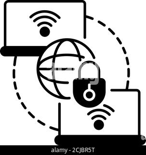 Private WAN black linear icon Stock Vector