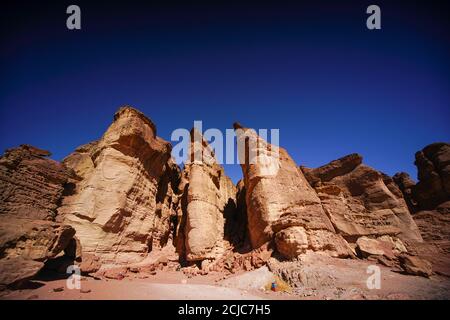 Solomon's Pillars, Timna Valley, Arava, Israel. The Timna Natural and Historic park is located in the southwestern Arava, some 30 km. north of the Gul Stock Photo