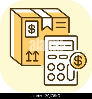 Calculating cargo price yellow RGB color icon Stock Vector