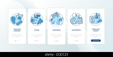 Pizza constructor onboarding mobile app page screen with concepts Stock Vector