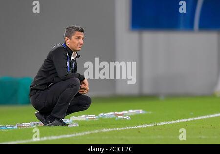 Doha, Capital of Qatar. 14th Sep, 2020. AL HilaL's head coach Razvan Lucescu reacts during the AFC Asian Champions League group B football match between AL Hilal of Saudi Arabia and Pakhtakor of Uzbekistan at Al Janoub Stadium in Doha, Capital of Qatar, Sept. 14, 2020. AL Hilal won 2-1. Credit: Nikku/Xinhua/Alamy Live News Stock Photo