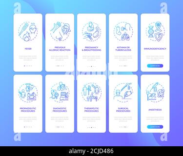 Healthcare services onboarding mobile app page screen with concepts set Stock Vector