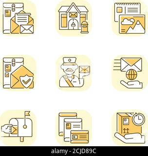 Post office yellow RGB color icons set Stock Vector