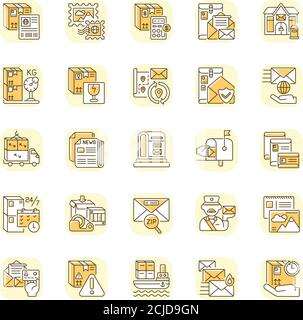 Postal services yellow RGB color icons set Stock Vector