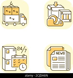 Freight transportation yellow RGB color icons set Stock Vector