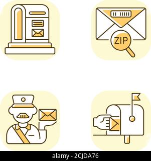 Courier delivery yellow RGB color icons set Stock Vector