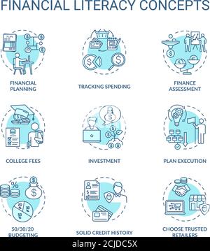 Financial literacy concept icons set Stock Vector