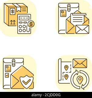 Mail yellow RGB color icons set Stock Vector