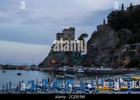 Monterosso al Mare, Italy - July 8, 2017: View of Fegina Beach at Sunset Stock Photo