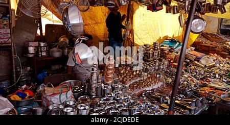 DISTRICT KATNI, INDIA - SEPTEMBER 24, 2019: Religious vessel presented for sale at indian festival bazaar season sale by village seller. Stock Photo