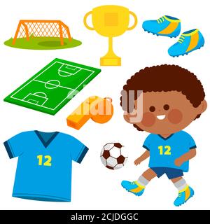 Child football player. Soccer illustration collection Stock Photo