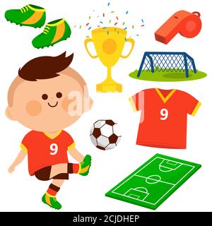 Child football player. Soccer illustration collection Stock Photo