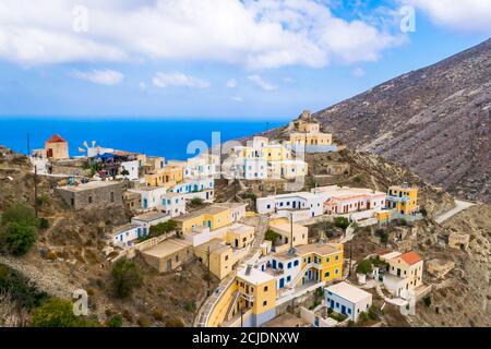 Olympos, Picturesque Traditional Village on a Mountain slope, Karpathos, Dodecanese Island, Greece Stock Photo