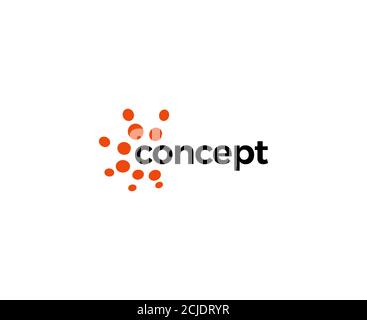 Sun with dots rays logo concept for software development and other startup company, app, design studio, educational firm. Abstract letter C, Simple Stock Vector