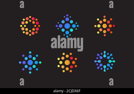 Set of abstract round logo of dots. Different shapes of coronavirus, vector icons. Logo concept for startup, business, innovate product, technology Stock Vector