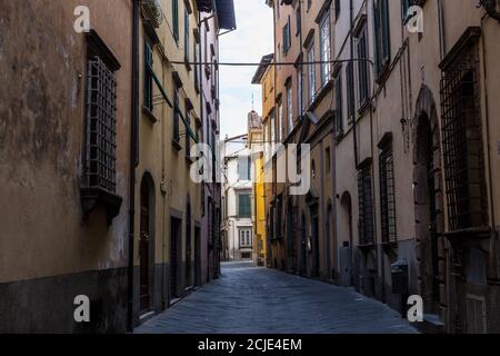 Lucca, Italy - July 9, 2017: View of Traditional Old Buildings in Lucca Old Town Stock Photo