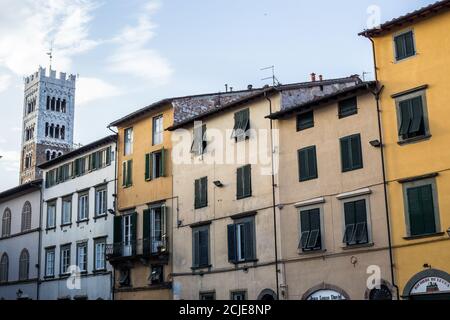 Lucca, Italy - July 9, 2017: View of Traditional Old Buildings in Lucca Old Town Stock Photo