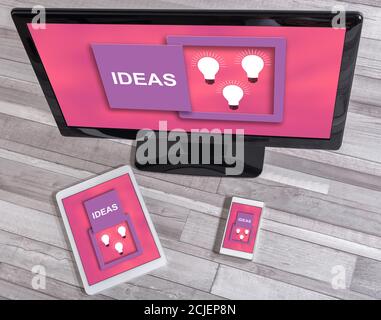 Ideas concept shown on different information technology devices Stock Photo