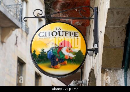 Bordeaux , Aquitaine / France - 09 10 2020 : La Chouffe logo and sign cartoon front of bar of Belgian blonde beer Stock Photo