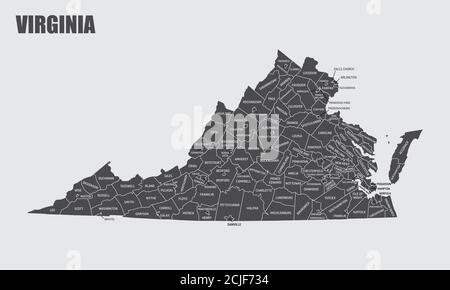 Virginia counties map Stock Vector