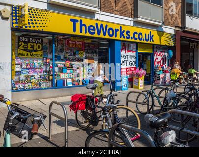 The Works discount book and gift store. TheWorks is a retailer of gifts, arts, crafts, toys, books and stationery in the UK. The Works Shop. Stock Photo