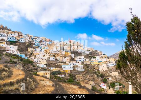 Olympos, Picturesque Traditional Village on a Mountain slope, Karpathos, Dodecanese Island, Greece Stock Photo