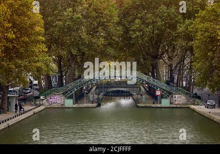 Bridge over the Canal Saint-Martin, Paris Stock Photo