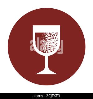 Icon with a glass of alcoholic beverage. Red wine or cognac. Vector isolated illustration. Stock Vector