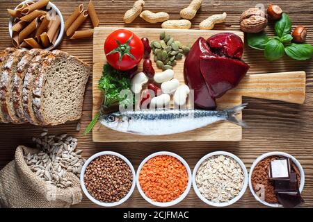 Foods highest in Copper. Natural sources of minerals Stock Photo