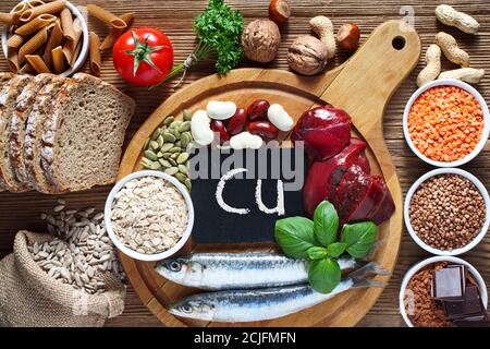 Foods highest in Copper. Natural sources of minerals Stock Photo