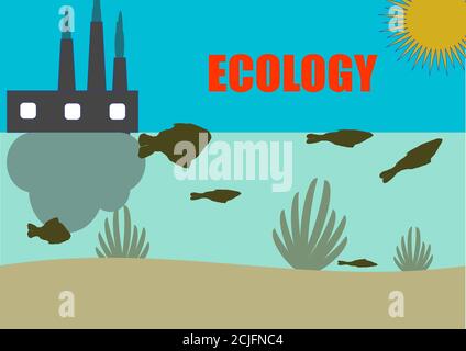 Pollution of water bodies by industrial waste emissions. Stock Vector