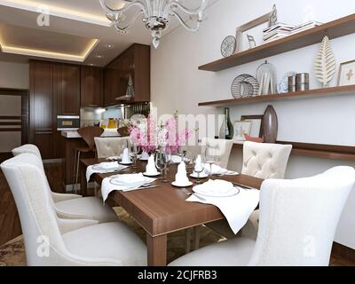 kitchen and diner modern style, 3d images Stock Photo