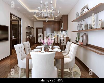 kitchen and diner neoclassical style, 3d images Stock Photo