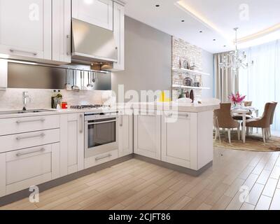 kitchen diner in neoclassical style, 3d images Stock Photo