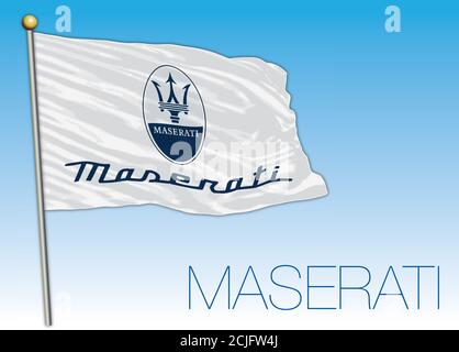 Flag with new brand Maserati cars, vector illustration, editorial Stock Vector