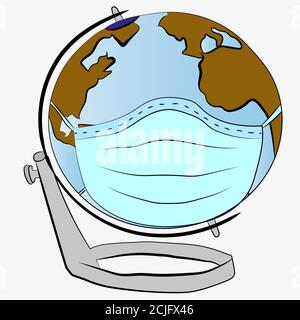 Vector. The globe with a face mask Stock Vector
