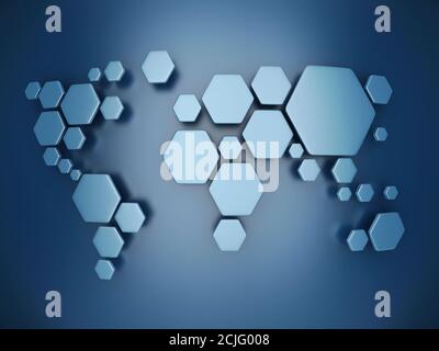 abstract simplified world map made of hexagons Stock Photo - Alamy