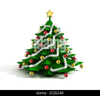 3d illustration of white Christmas tree over white background with ...