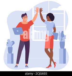 Teamwork high five vector iconcept Stock Vector