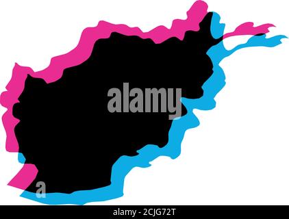 Afghanistan - solid black silhouette map of country area. Simple flat vector illustration with chromatic aberration effect. Stock Vector