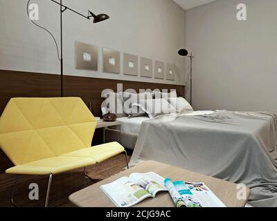 Bedroom high-tech style, 3d images Stock Photo