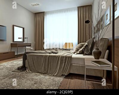 Bedroom interior high-tech style, 3d images Stock Photo