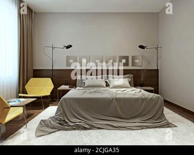 Bedroom interior techno style, 3d images Stock Photo