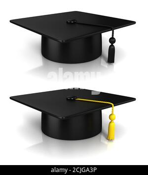 Graduation Cap 3d rendering - two variations Stock Photo
