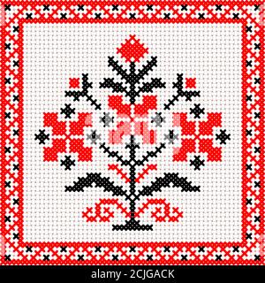 Vector national white and red belarus floral ornament. Slavic ethnic pattern. Embroidery, Cross-stitch Stock Vector